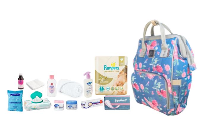 Floral Blue & Pink Pre-Packed Baby Hospital Bag